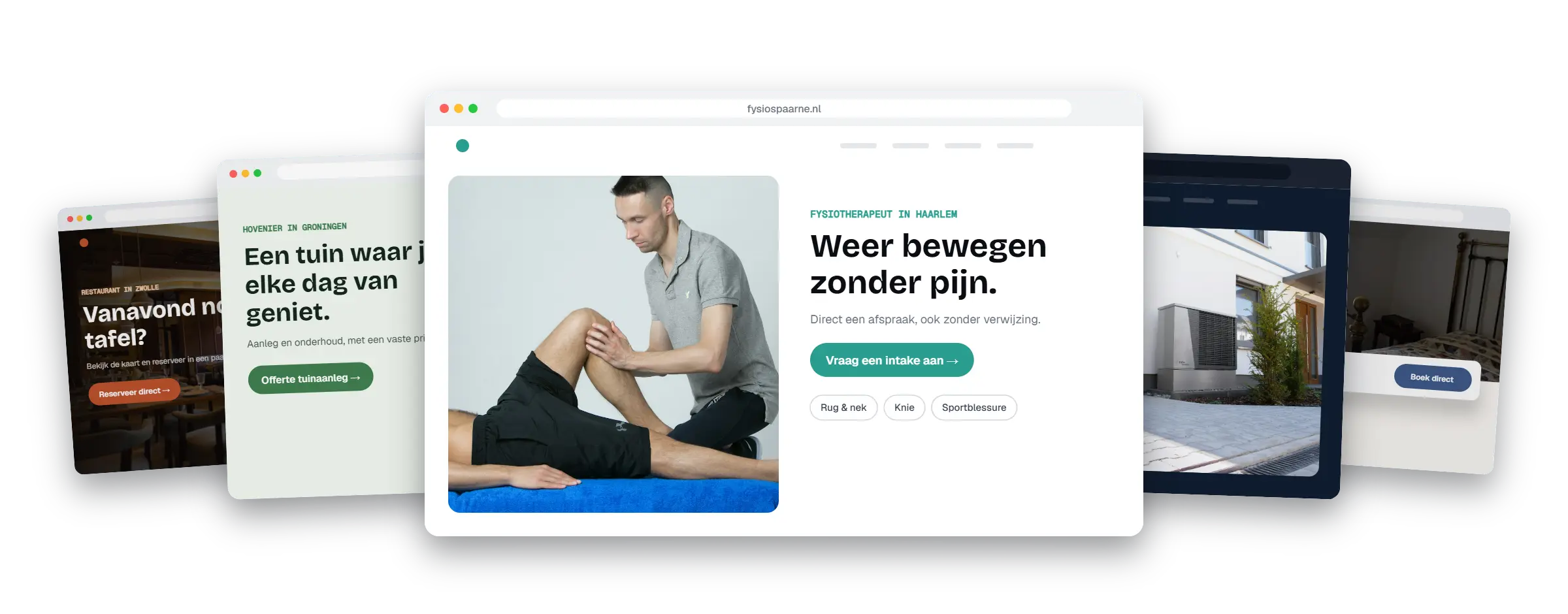 Conceptontwerpen van AI-websites voor een restaurant, hovenier, fysiotherapeut, installateur en B&B