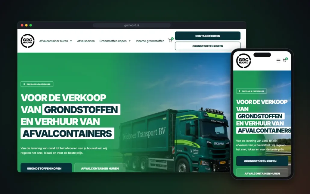 Mockup van de nieuwe website van GRC Noord op laptop en telefoon